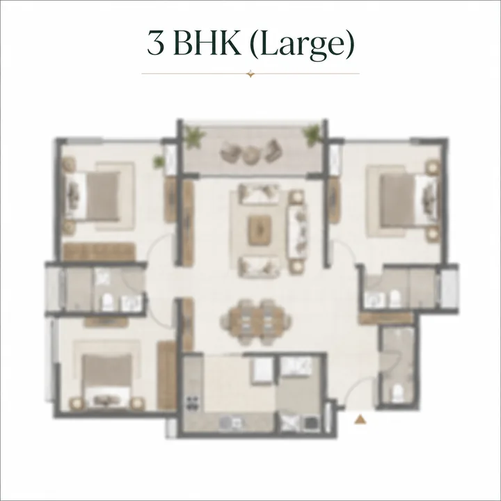 Prestige Hennur 3 BHK (Large) floor plan layout Prestige Hennur 3 BHK (Large) floor plan layout